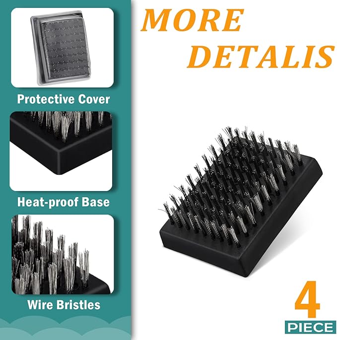 4PCS Grill Brush Replacement Heads, Wire Bristle Free Grill Cleaning Brush Replaceable Heads Fits HaSteeL Grill Brushes Only, BBQ Cleaner