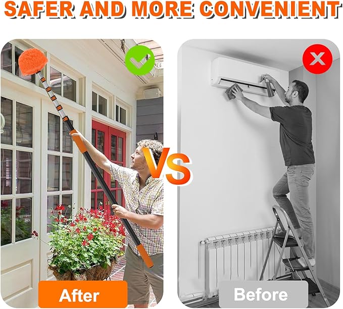 30FT Reach Cobweb Duster with Extension Pole, High Ceiling Long Duster with 5-24FT Telescoping Pole, Spider Web Brush for Indoor Outdoor Use