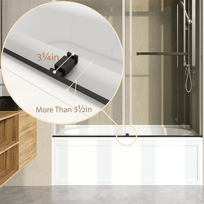 Frameless Soft-Close Bathtub Shower Door, 56"-60 "W, 66 "H, 3/8" (10mm) Clear Tempered Glass, Double Sliding Doors, Brushed Nickel Finish