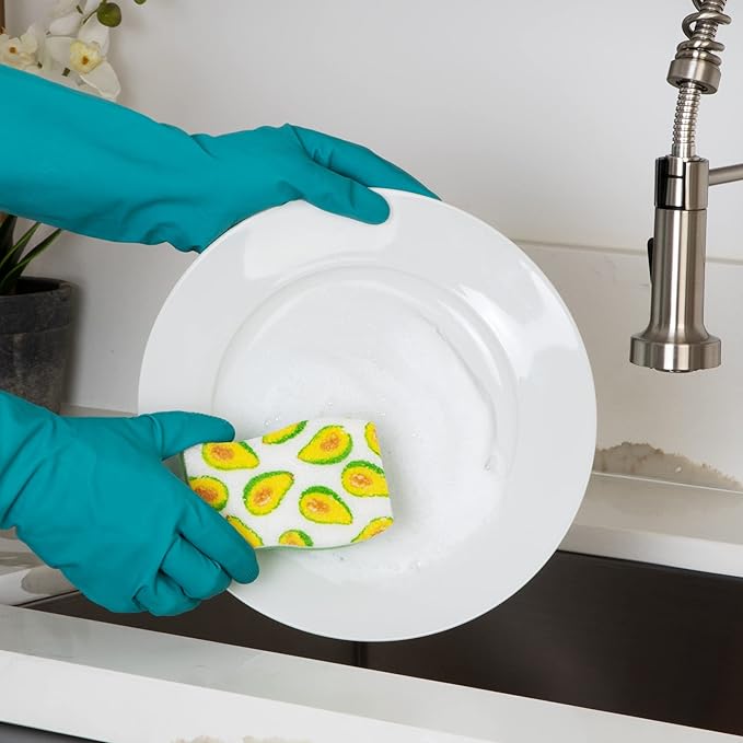 Smart Design Non-Scratch Cellulose Smart Scrub Sponge - Set of 9 - Ultra Absorbent - Ergonomic Shape - Cleaning, Dishes, & Hard Stains - Fruit Pattern - Orange, Green, Yellow