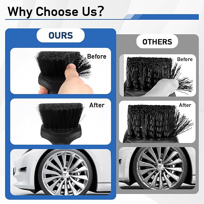 2Pack Car Tire & Wheel Brush Set for Car Rims, Soft & Stiff Bristle Wheel Cleaner Brush,Non-Scratch Rubber Short Handle Car Detailing Wheel Brush for Cleaning Wheels, Alloy Rims,Tires(Black)