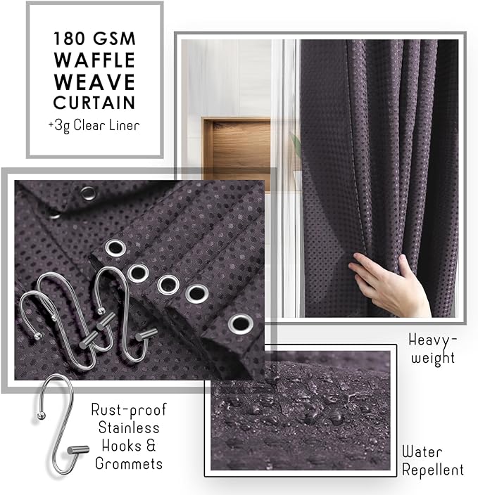 Clara Clark Bathroom Accessories Set - Bathroom Set with Adhesive Corner Shower Caddy Hanging, 25PC Bathroom Accessory Set, Purple Shower Curtain Set, Toilet Brush, Trash Can & Soap Dispenser