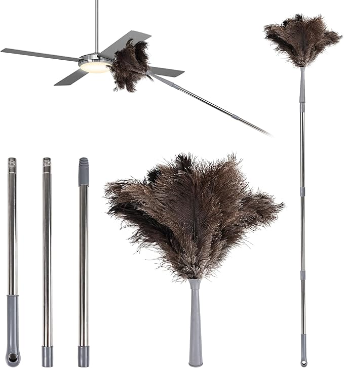 Ostrich Feather Duster 62 Inch Fluffy Natural Genuine Ostrich Feathers Plastic Handheld Eco-Friendly Reusable Ostrich Feather Duster for Cleaning Supplies