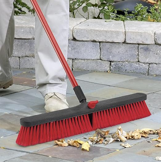 Libman Commercial 805 Multi-Surface Push Broom, 64" Length, 24" Width, Black/Red (Pack of 4)
