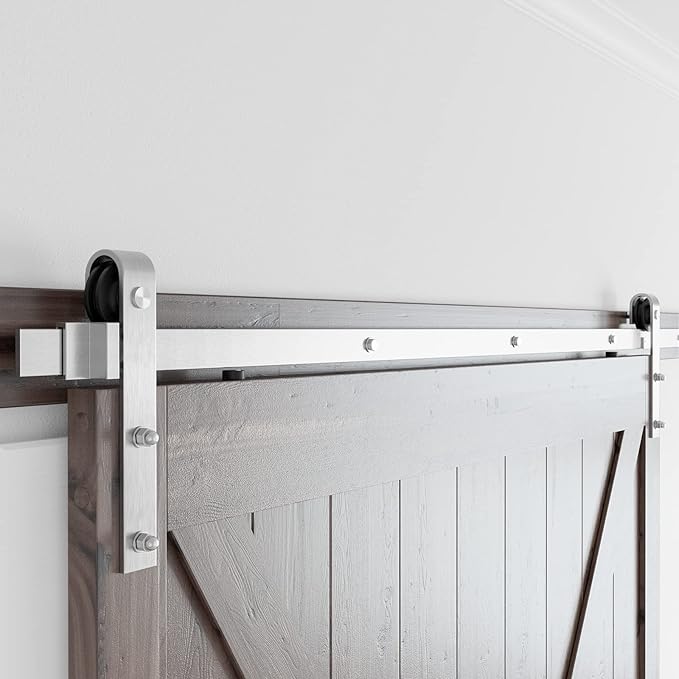 SMARTSTANDARD 10 Feet Brushed Nickel Barn Door Hardware Kit-Heavy Duty Sliding Track-Smoothly and Quietly-Easy to Install-Fit 60" Wide Door Panel (J Shape Hanger)