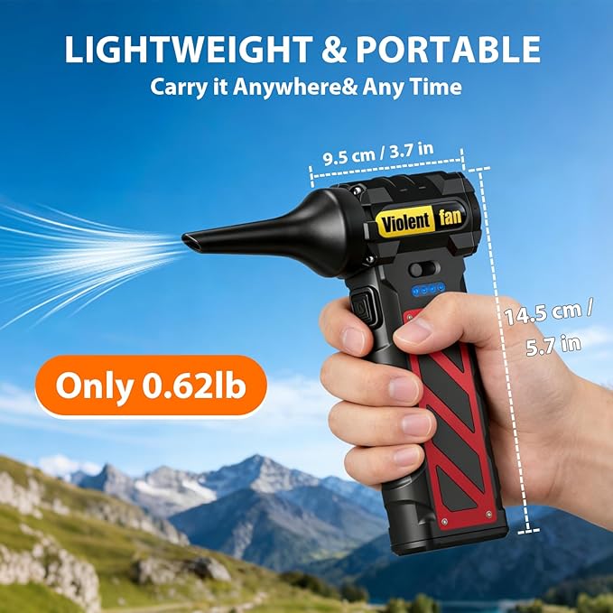 Electric Compressed Air Duster for Car Cleaning 110000 RPM Rechargeable Cordless Blower with 8000mah Battery for PC, Keyboard Includes Emergency Window Breaker & Seatbelt Cutter Replaces Canned Air