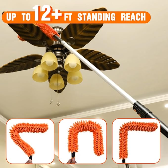 20FT High Reach Duster Cleaning Kit with Extension Pole, High Ceiling Fan Cleaner Duster Tool for Fan Blades, Window Washing Kit with Microfiber Feather Duster & Window Squeegee & Bucket
