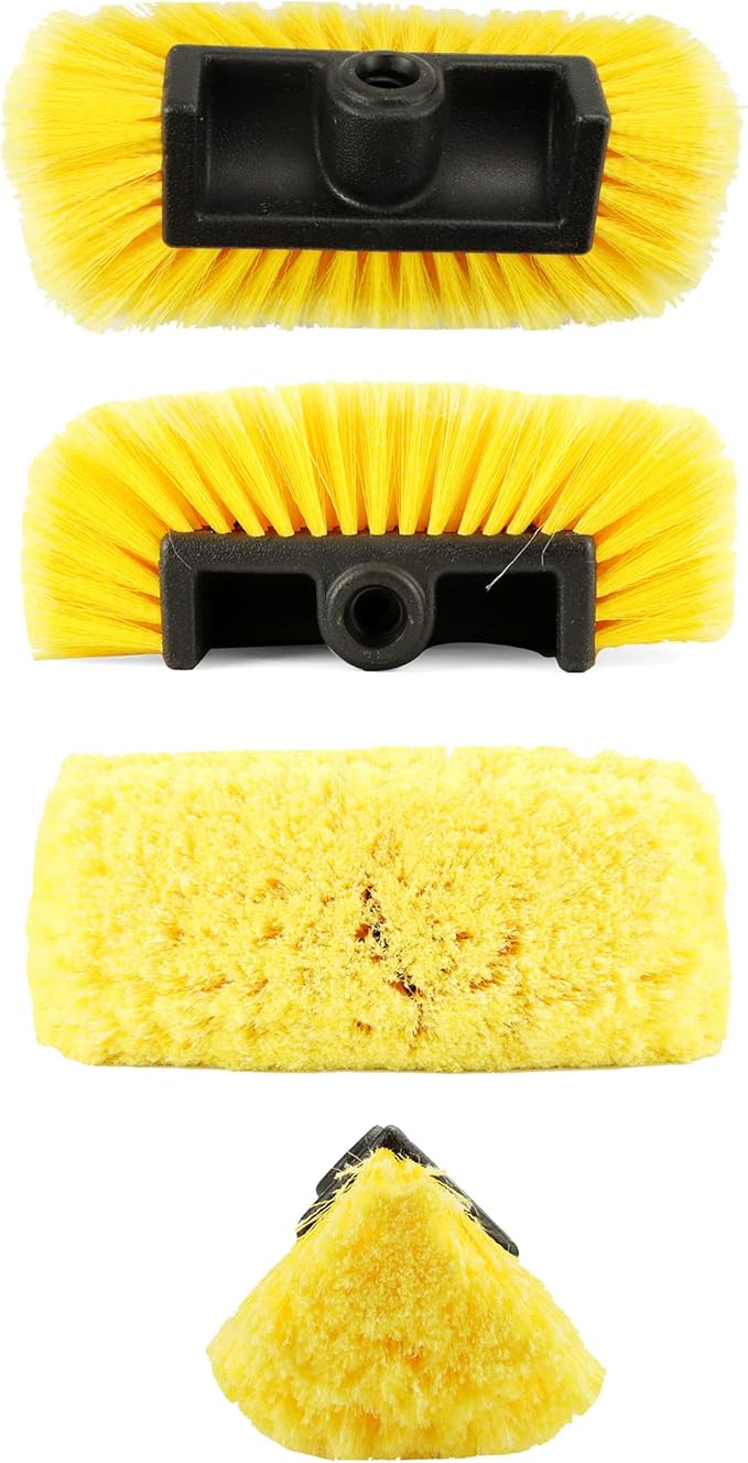 QWORK 10in Car Wash Brush Head with Soft Bristle, for Cleaning Decks, Trucks, Car, RV, Boats, Home Siding, Camper, Yellow