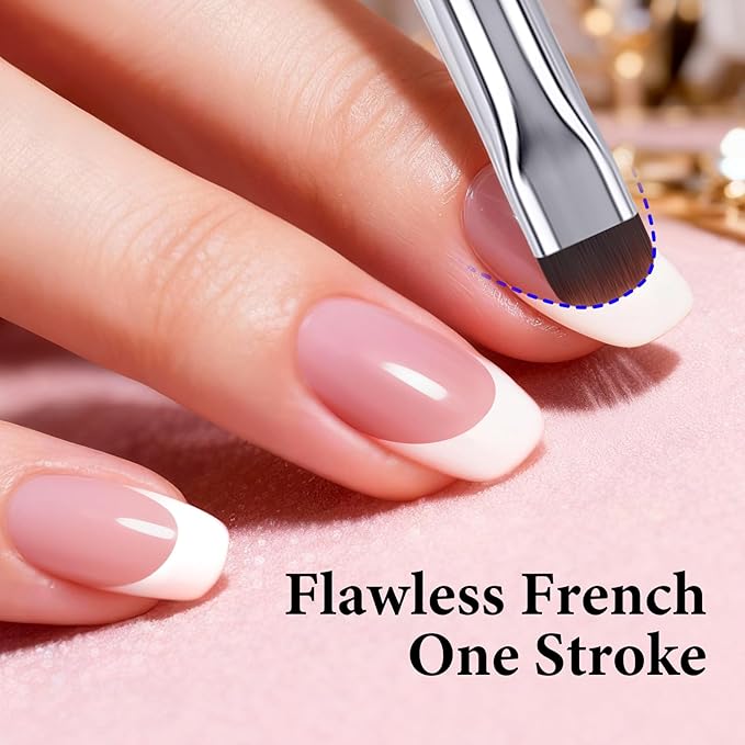 French Brush for Nails & Gel Polish Clean Up, Dual-Use Metal Handle Nail Art Brush with Cap for French Tips, Acrylic, Polygel | Professional Manicure Tool (Black)