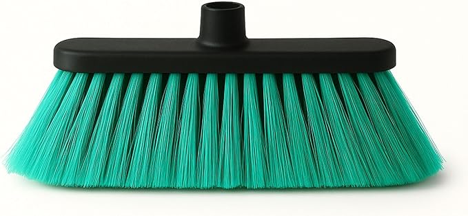Aria Green Broom Head – 13” Sweeping Width – Soft/Firm Magnetic Flagged Bristles – Universal Thread – Recycled PP – Daily Indoor Sweeper (Green, ARIA)