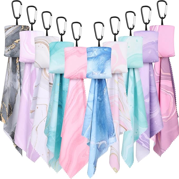 10 Pcs Microfiber Cleaning Cloth with Open Pouch and Hanging Ring Cute Marble Design Microfiber Cloth Soft Glasses Cleaner Cloth for Eyeglasses Camera Lens Cell Phone Screens Glasses, 6'' x 7''