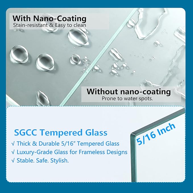 Framelss Single Swing Hinged Shower Door, 28" W x 76" H Pivot Shower Door, 5/16" (8mm) Tempered Glass with Nano Coating, SGCC Certified, Glass Door for Walk-in Shower - L02-28 (Brushed Gold)