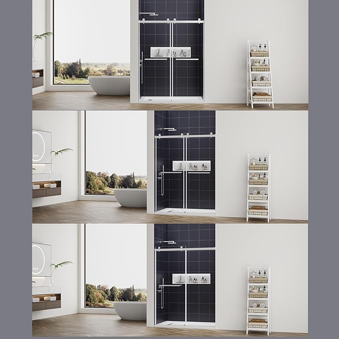 56-60" W x 76" H Double Sliding Frameless Shower Glass Door, 5/16" (8mm) ANSI & SGCC Certified Tempered Glass with Double Nano Coating, Stainless Steel Hardware & Towel Rack (Brushed Nickel)