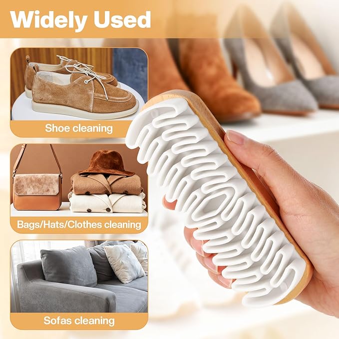 2 Pcs Suede Shoe Brush Nubuck Leather Cleaner Shoes Shine Dauber Crepe Applicators Set with Cleaning Eraser Cloth(2 Suede Brushes)