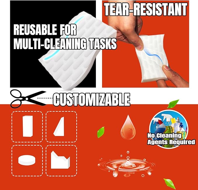 Magic Sponge Eraser, S-Shaped Melamine Sponges, Extra Long Lasting Cleaning Pads for Bathroom, Kitchen, Outdoor, Multi Purpose Cleaner, Clean tub, Shower, Wall, Oven, Shoe, 18ct