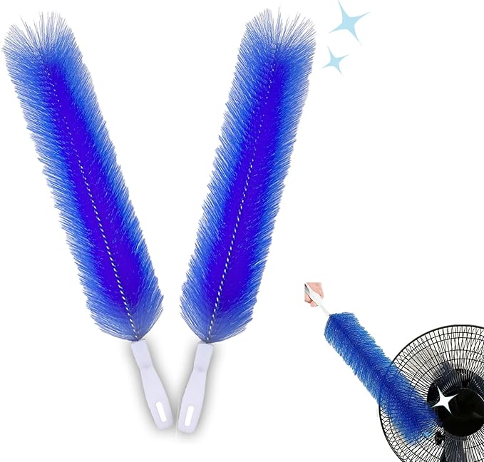 2Pcs Bendable Fan Cleaning Brush,Cobweb Duster with Microfiber Heads, Reusable Fan-Cleaner Brushes Ideal for Air Conditioning Shutters,Fans,Curtains (Blue)