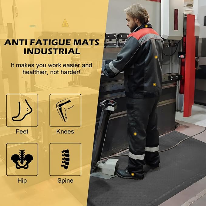 2 x 7 FT Anti Fatigue Mats Industrial 15/16 Inch Thick Soft Sponge Ergonomic Mat Durable Heavy Duty Diamond Plate for Standing Non Slip Industrial Grade Floor Mat for Leg & Back Pain (Gray)