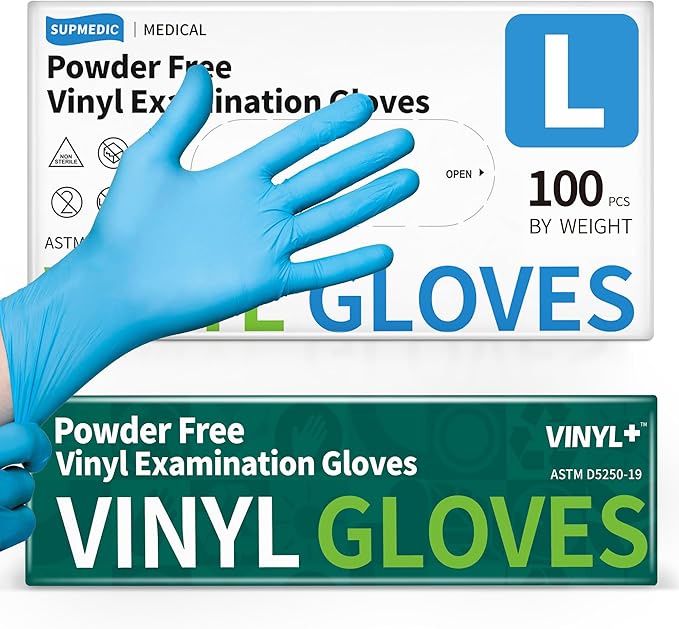 Vinyl Disposable Exam Gloves, 4Mil Powder-Free Latex-Free Food Grade Cooking Cleaning Medical Glove Blue 100&1000 Ct