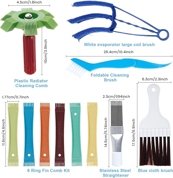 6Pcs Air Conditioner Fin Cleaner Set, Air Conditioner Fin Combs Kit, AC Fin Combs Straightener, Condensers Combs Cleaning Brush, Condenser Repair Clean Set for AC Radiator Evaporator