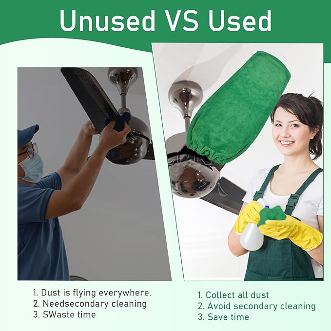4 PCS Ceiling Fan Duster Kits,100% Microfibre Fan Blade Cleaner for high Ceiling Fan Blades.Machine Washable and Reusable,Includes 2 Ceiling Fan dusters and 2 Microfibre Towels