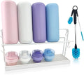 Bottle Drying Rack for Kitchen Countertop - Two-Tier for Water Bottles and Tumblers, Space-Saving Storage Stand with Drainage Tray, Includes Water Bottle Drying Rack Brush Cleaning Set (White)