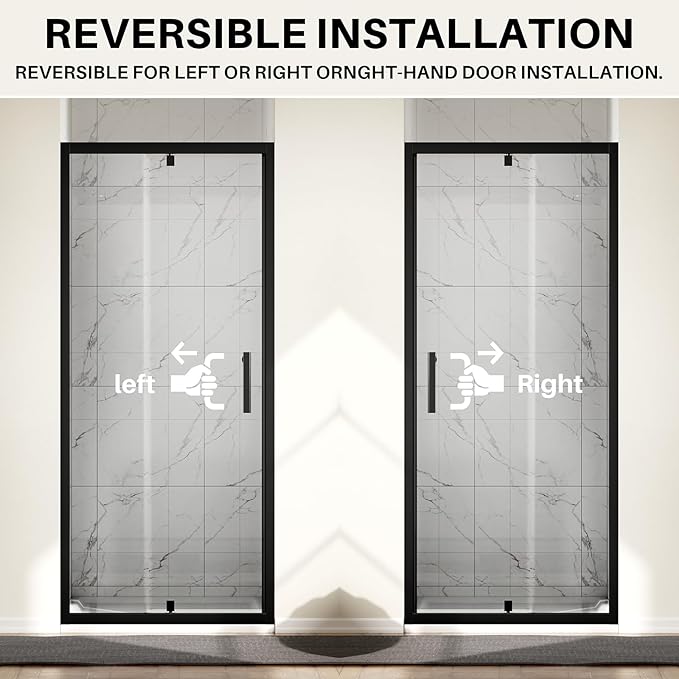 WinZo 31-32" W ×72" H Small Pivot Shower Door with Frame, 1/4"(6mm) SGCC Clear Glass Shower Door, Nano Easy-Clean Coating, Reversible Installation, Matte Black