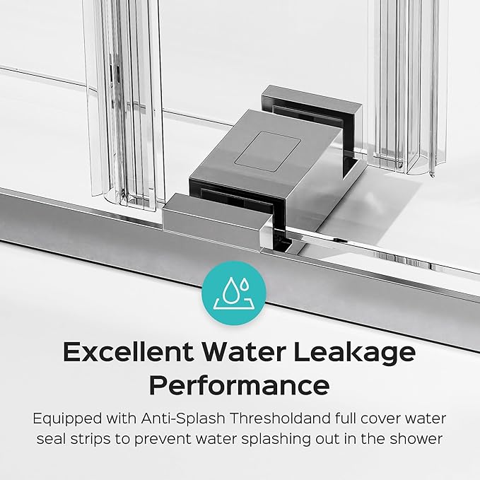 56''-60''W x 76''H Frameless Double Sliding Shower Door, 3/8'' (10mm) Thick SGCC Tempered Glass, Reversible Installation, Easy Clean Design, Chrome