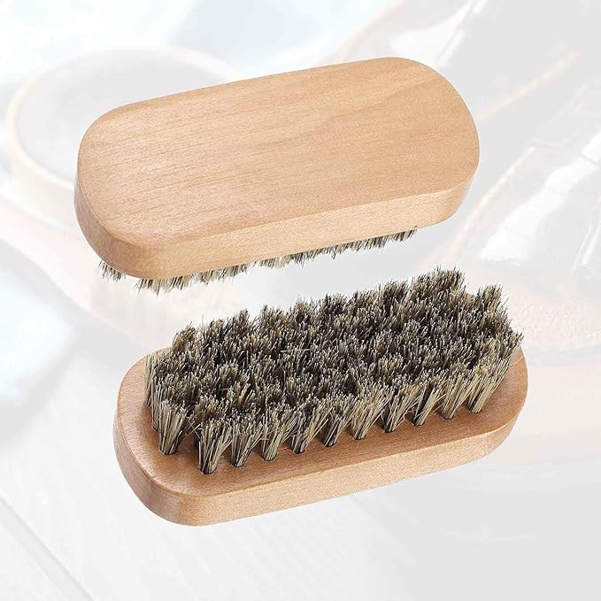 HARFINGTON Shoe Cleaning Brush 4"x1" Maple Wood Pig Bristle Boot Polish Brushes for Leather Shoes Boots Cloth Cleaner, Brown Wood