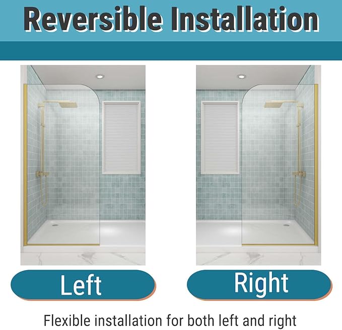Sunrosa 36"×76" Shower Glass Panel,8mm Thick Shower Screen,Brushed Gold Semi-Frameless Bathroom Shower Door, Easy to Clean, Curved Angle Glass Panel