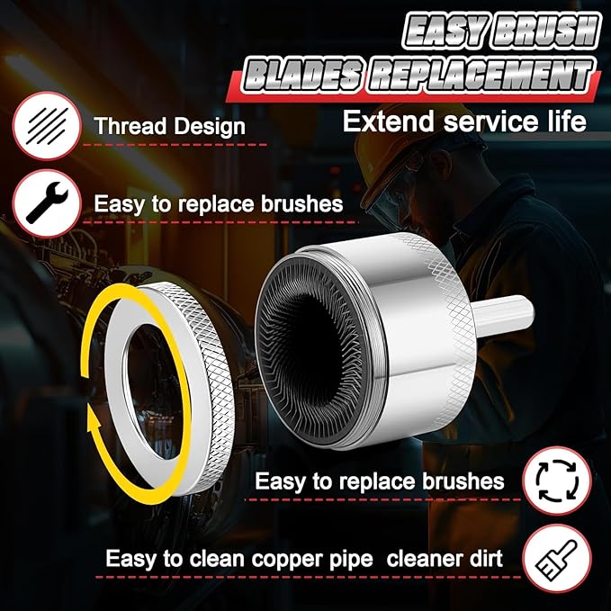 1-1/2" Copper Pipe Cleaner for Drill with 1/4" Hex Shank & Brush Blades & Metal Pipe Cleaning Brush, Tube Thread Cleaner, Plumbing Tools for Plumber Removing Rust, HVAC Stain Removal (1 Piece)