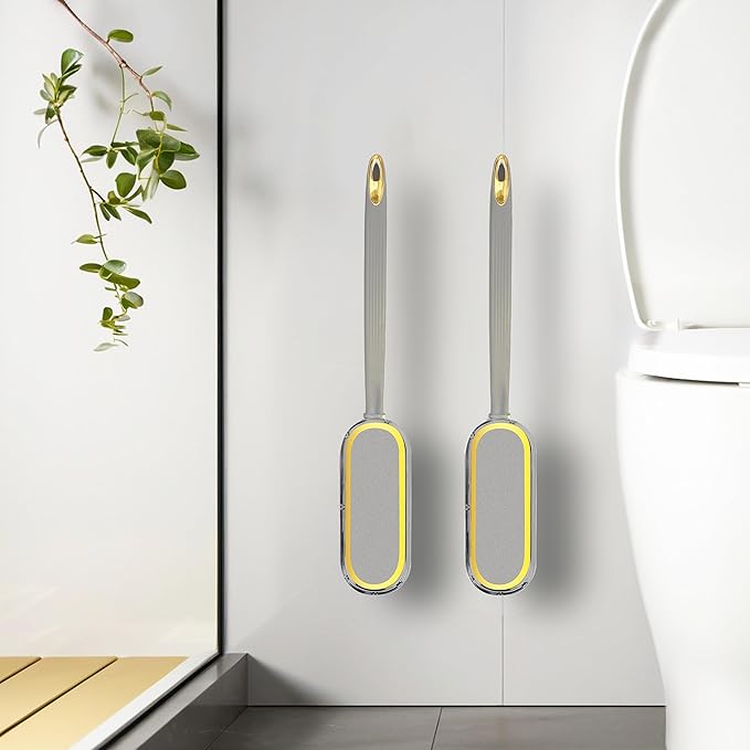 2 Pack Wall Mount Toilet Brush and Holder Set with Back Scrubber - S-Shaped Toilet Bowl Cleaner with Solid Handle, Under Rim Cleaning Brush for Bathroom, Compact Space-Saving Design (Gray)