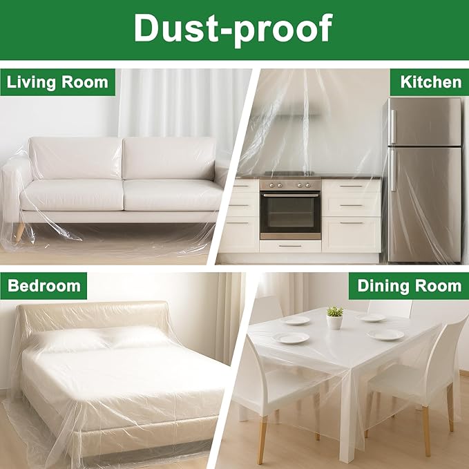 6-Pack 9x12 ft Painter Plastic Drop Cloths Sheet,Waterproof Anti-dust Cover, Disposable Tarp for Painting for Couch/Furniture Cover