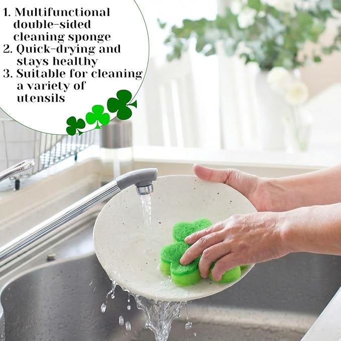 Tioncy 12 Pack St. Patrick's Day Kitchen Sponges Bulk Dual Sided Scrubber Sponges Dishwashing Kitchen Cleaning Accessories for Household Supplies