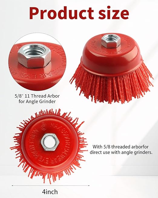 4 Inch Abrasive Nylon Cup Brush for Angle Grinder, ZORUNNA Wire Wheel for Angle Grinder 5/8 Inch-11 Threaded Arbor, Nylon Wire Brush for Drill Ideal for Removing Rust, Corrosion, Paint.