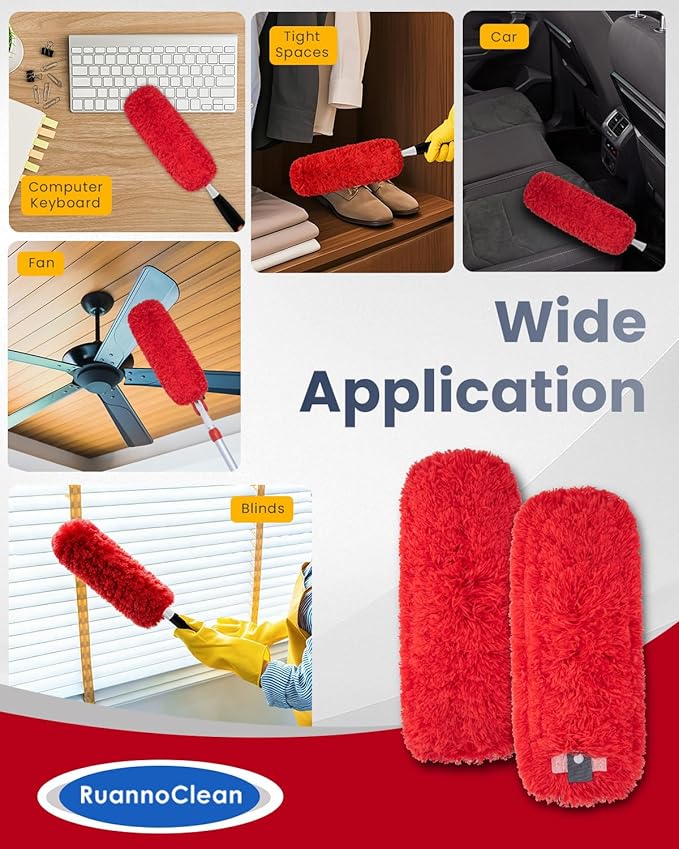 Microfiber Duster Refills Compatible with OXO Good Grips Hand Duster, Reusable Dusters Refill Washable Head Replacement for OXO Extendable Dusters for Cleaning -4 Pack, Red