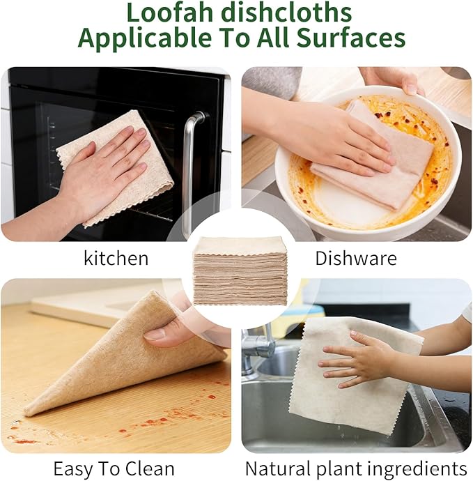 Premium Swedish Dishcloth 5 Pack - 100% Compostable Loofah & Plant Fiber Kitchen Cloth, Super Absorbent (25x Weight) Non-Stick Oil, Reusable Cleaning Cloths for Dishes, 7.87x7.87in