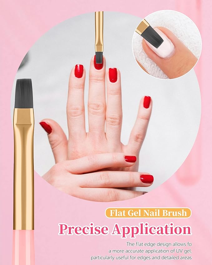 3PCS Nail Polish Clean Up Brush, Round&Falt&Angled Acetone Resistant Nail Brush for OPI Nail Polish Remover, Fingernail Cleaning Brushes at Home Nail Art and Designs(Emerald Pink)