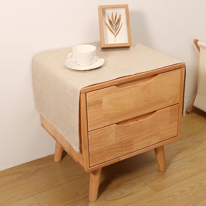 Small Bedside Tablecloth Table Dustcover End Tabletop Home Decoration Fabric Tablecloth Nightstand Table Covering Doilies for Furniture Décor (16×35inch) - Beige