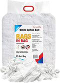 New White Cotton T-Shirt Knit Bag of Rags (25 lbs.) - Multipurpose Shop Rags Bulk for Wiping, Painting, Staining, Polishing - Soft & Absorbent Cloths for Cleaning