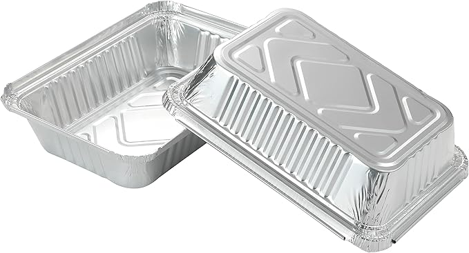 25Pack Disposable Aluminum Foil Pans with Lids, Heavy Duty Bread Tins 2.25LB - Capacity 8.5x6.3” Takeout Pans, Tin Foil for Reheating, Baking