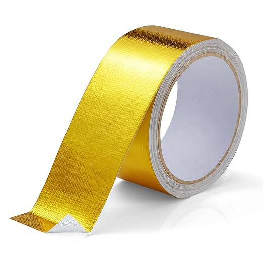 Aluminum Foil Tape, 2in x 33FT Fiberglass Heat Shield Tape, Golden Self-Adhesive Heat ReflectiveTape, Exhaust Heat Resistant Tape, for Hose and Auto Use