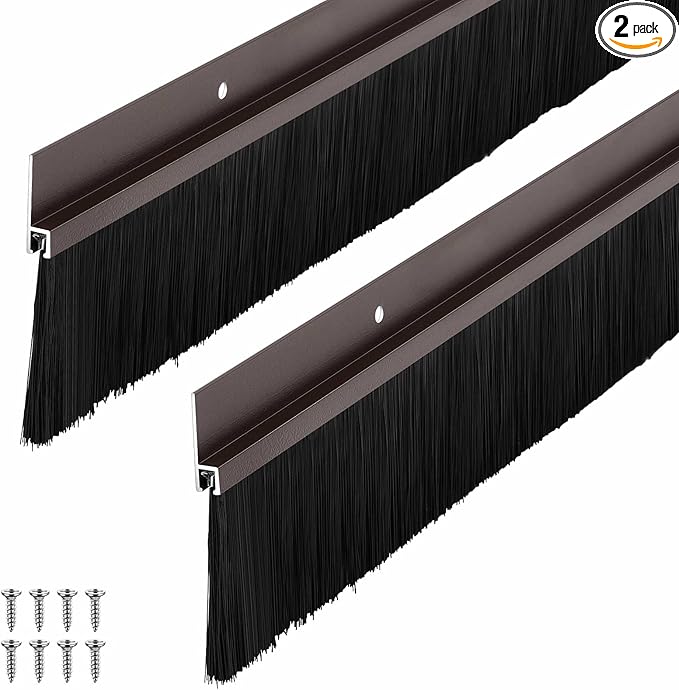 Frienda 2 Set Door Brush Bottom Sweep Brush Weather Stripping Aluminum Door Seal with Screws for Gaps up to 1 Inch, for Home, Commercial Gate, Fill Gaps Dust, Debris (1 x 36 Inch,Brown)