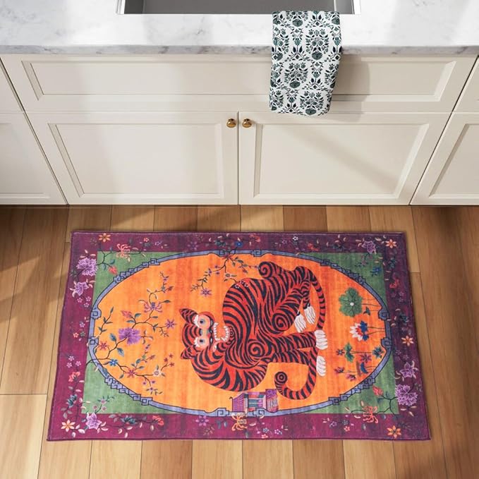 Vintage Tibetan Rug - 2x3, Non-Slip, Washable Rugs for Bathroom, Kitchen, Indoor, Entryway, Oriental, Traditional,Distressed, Tribal, Asian Accent Floor Mat