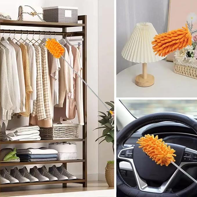 Microfiber Duster for Cleaning,6 Pcs Hand Washable Dusters with 11" to 29.5" Reachable Pole,Small Dusters for Cleaning Office Car Computer Furniture Sofa Ceiling Fan (Orange)