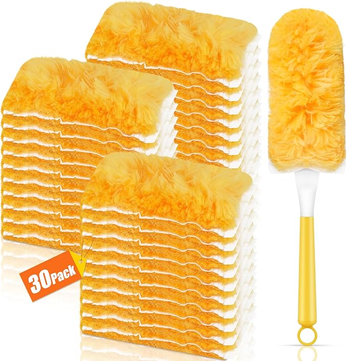 30 Count Duster Refills for Swiffer Dusters, 360° Heavy Duty Duster for Swiffer Duster Refill Unscented Disposable Duster Refills for Cleaning Home, Office, Corners, Blinds, Car (1 Handle)