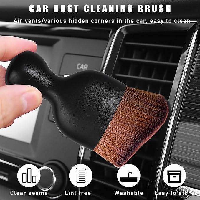 2PCS Car Interior Dust Brush, Soft Scratch Free Auto Detailing Brushes, Universal Vehicle Interior Cleaning Tool for Automotive Dashboard, Air Vents, Leather (Dark Brown)