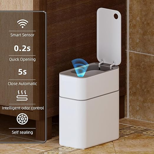 funest Automatic Touchless Bathroom Trash Can with Lid- 3.5 Gallon Motion Sensor Garbage Can for Kitchen, Bedroom, Office,Auto-Adsorption Waterproof Bathroom Trash Can