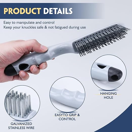 Stainless Steel Wire Brush Set 3Pcs,6.9" x 2.6"Size,144 Bundles of Bristles,Block Wire Brush with Strong Handle,for Cleaning Welding Slag & Rust,Dust and Paint Scrubbing