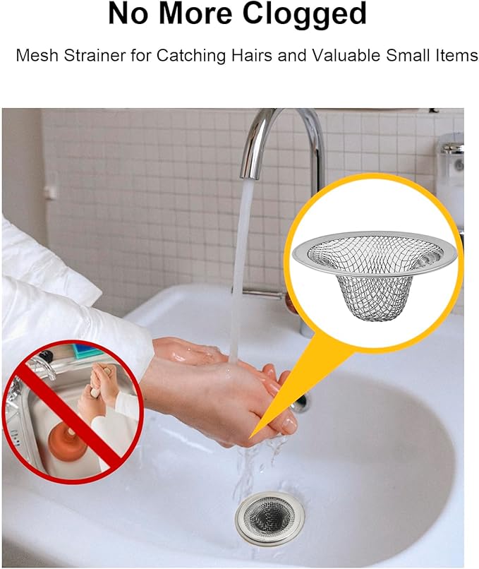 6-Pack Bathroom Mesh Sink Drain Strainer - 2.12" Top / 1" Small Stainless Steel Hair Basket Catcher for Bathroom Sink, Lavatory, Balcony, Utility, RV, Floor Drain