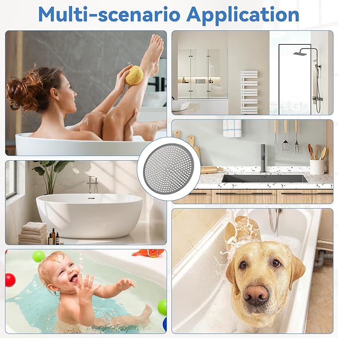 Shower Drain Hair Catcher, 4.72" Shower Drain Cover, All-in-One Universal Sink & Shower Drain Strainer, Easy Installation, Stainless Steel and Silicone Bathroom Accessories for Tub, Bathtub (Round)